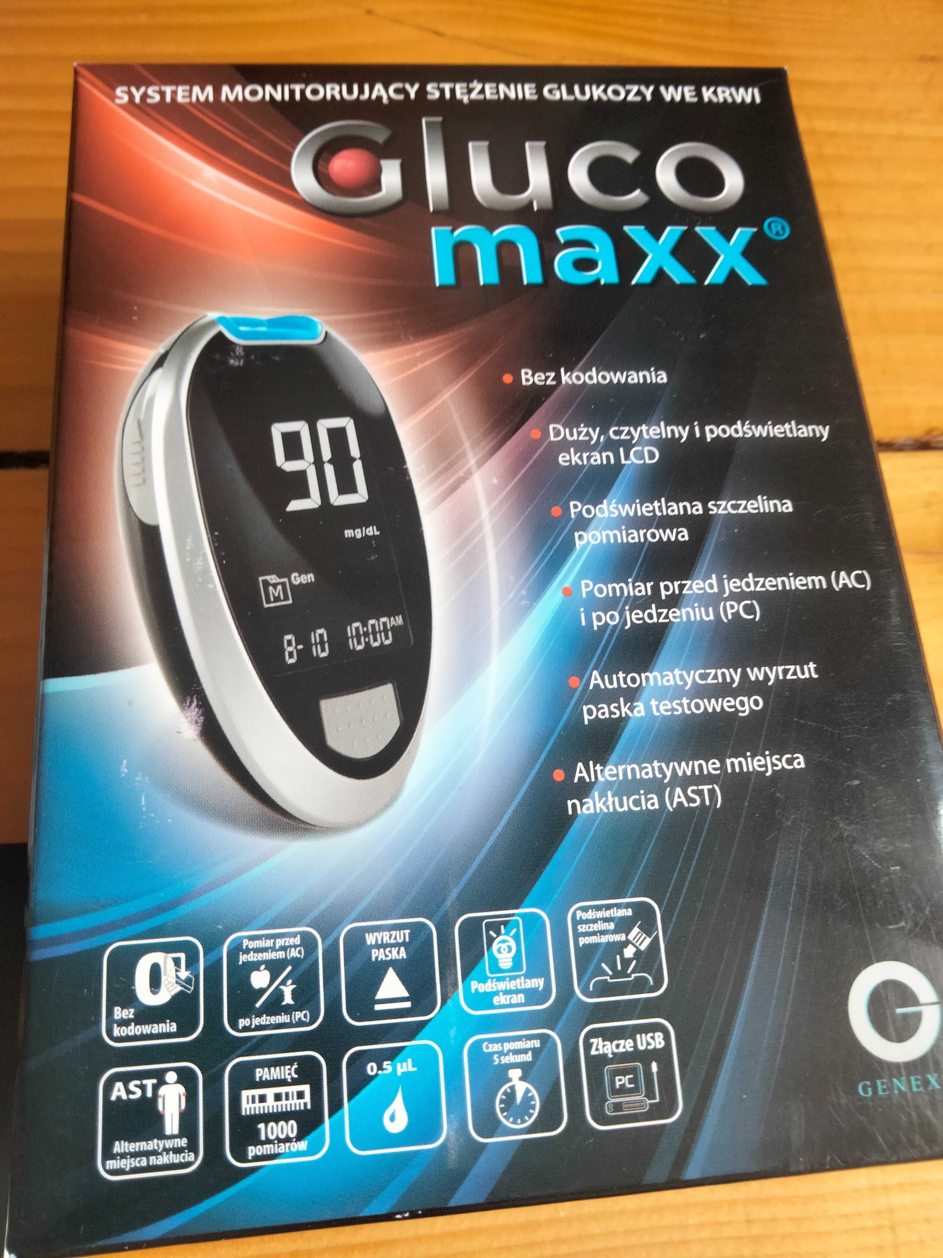 Glukometr Maxx-Stan Nowy/Posiada duży ekran z podświetlanymi cyframi