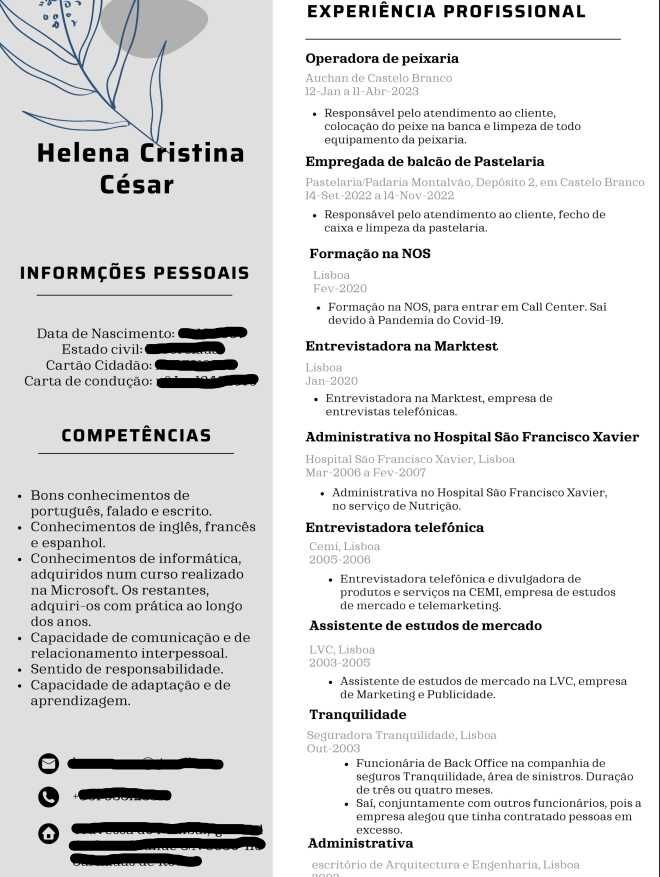 Curriculum personalizado e outros trabalhos