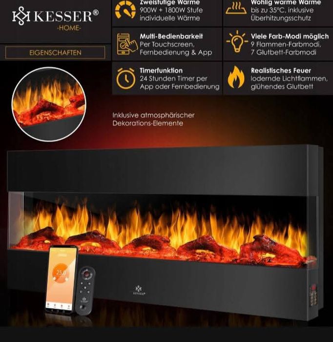 Kominek ścienny elektryczny z funkcją grzania PROMOCJA!