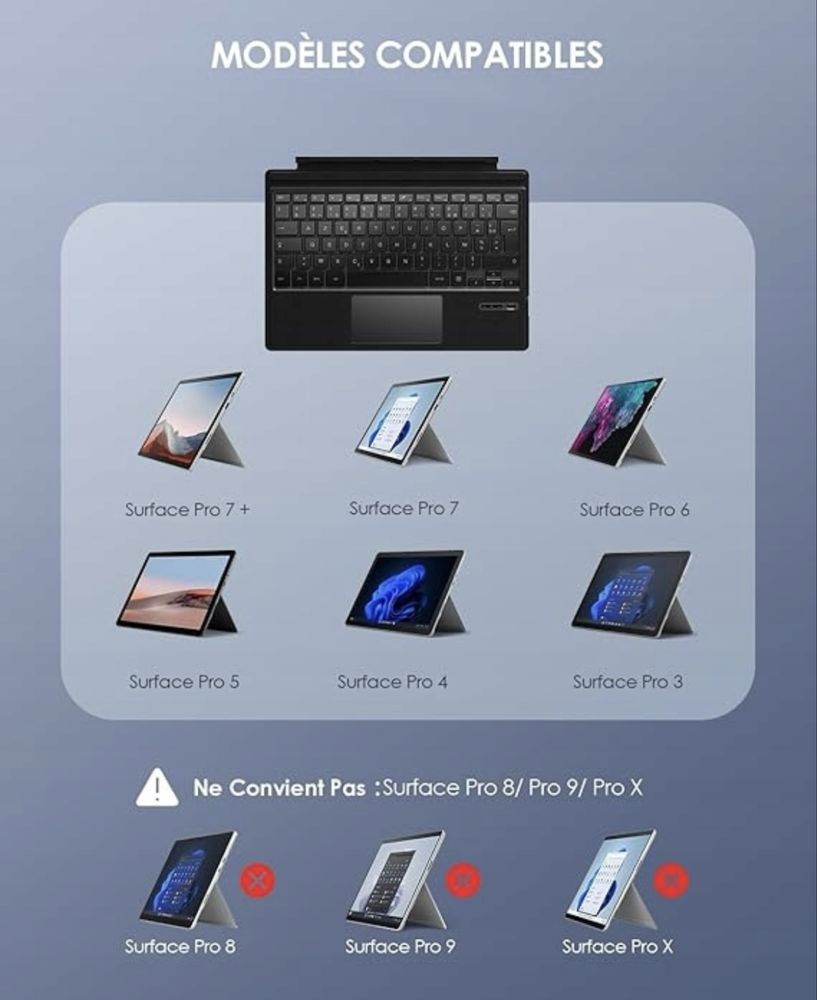 Klawiatura Qulose Bluetooth AZERTY do Surface Pro 3-7+ z touchpadem