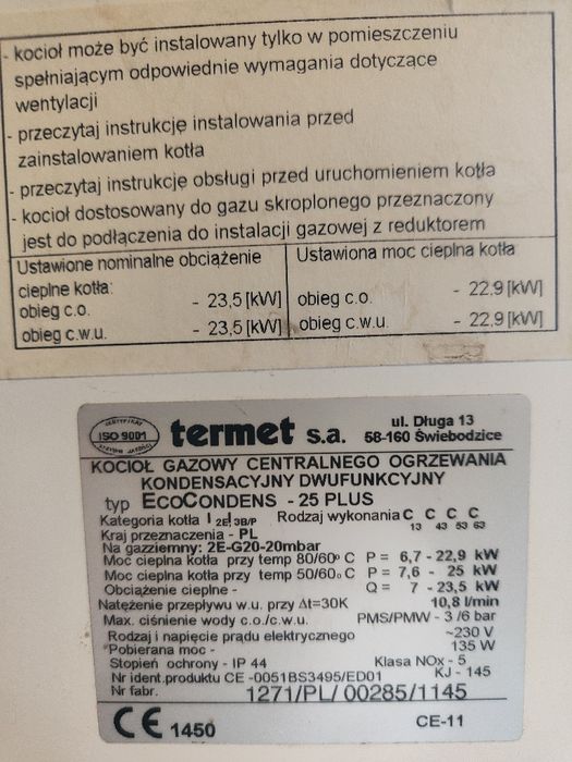 Kocioł gazowy dwufunkcyjny