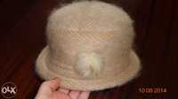 Damski kapelusz beżowy z angory