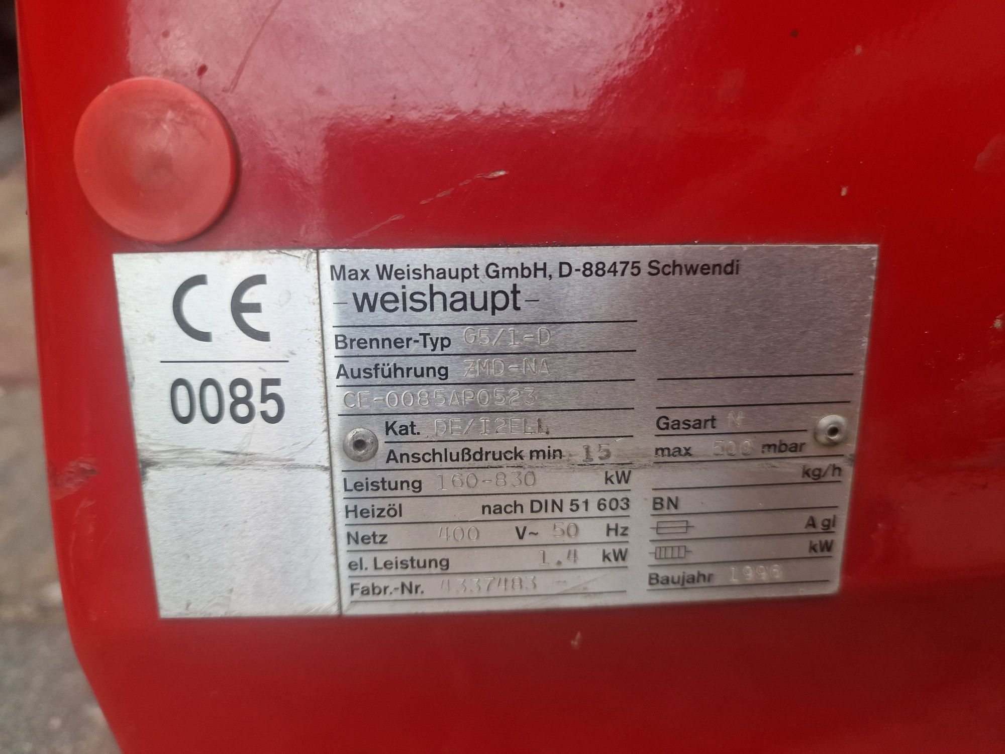 Palnik gazowy weishaupt g5/1-d 160-830kw