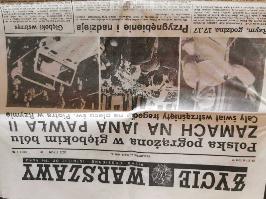 Życie Warszawy z 14 maja 1981 roku o zamachu na Jana Pawła II UNIKAT