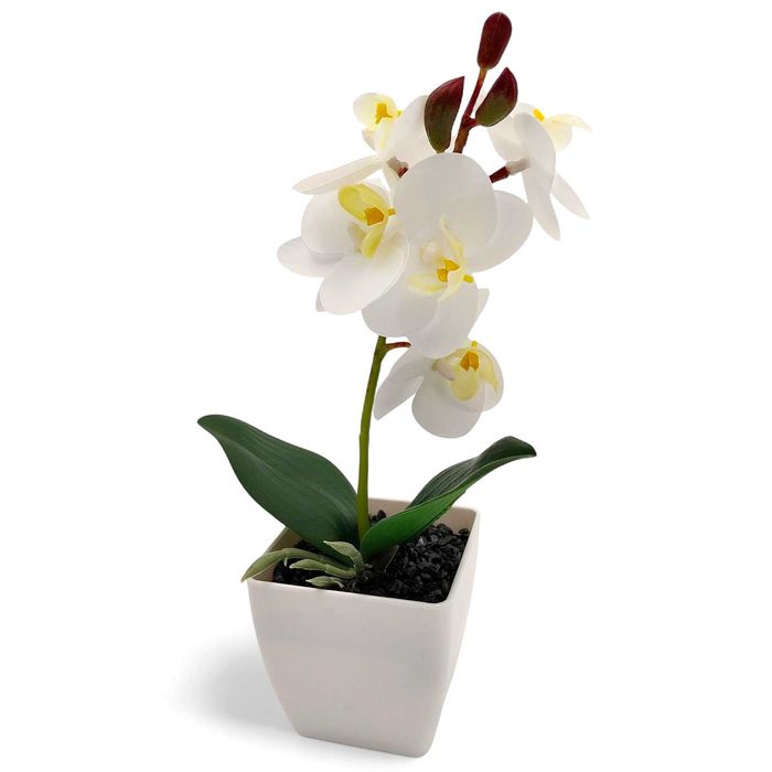 Sztuczny storczyk w doniczce biały silikonowy orchidea ozdobna 30cm