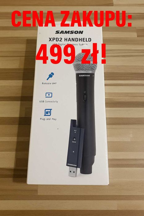 Nowy mikrofon bezprzewodowy Samson XPD2 Handheld USB, z bateriami
