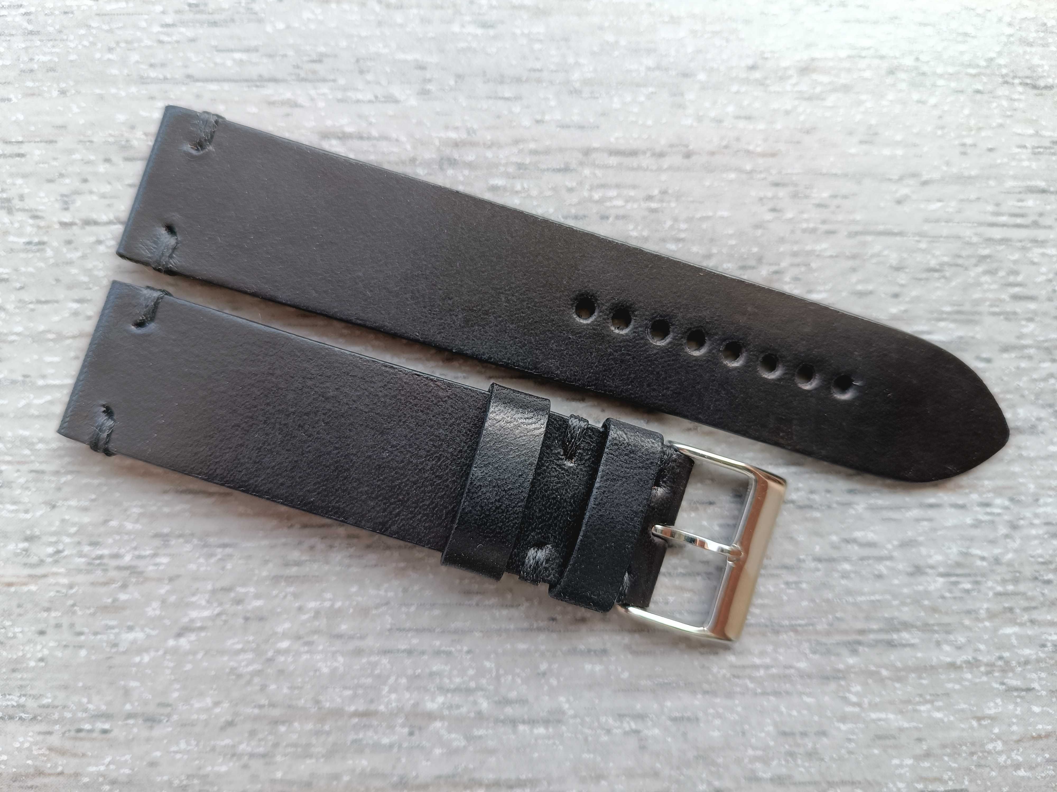 Czarny skórzany pasek zegarka 20 mm mat M