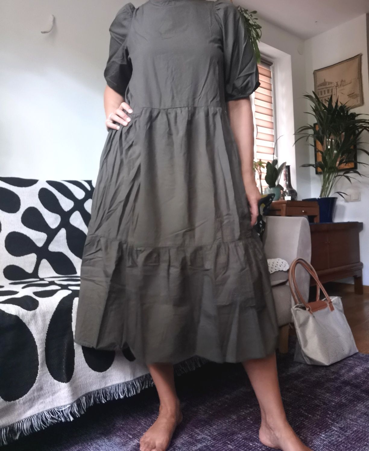 H&M sukienka khaki w stylu boho