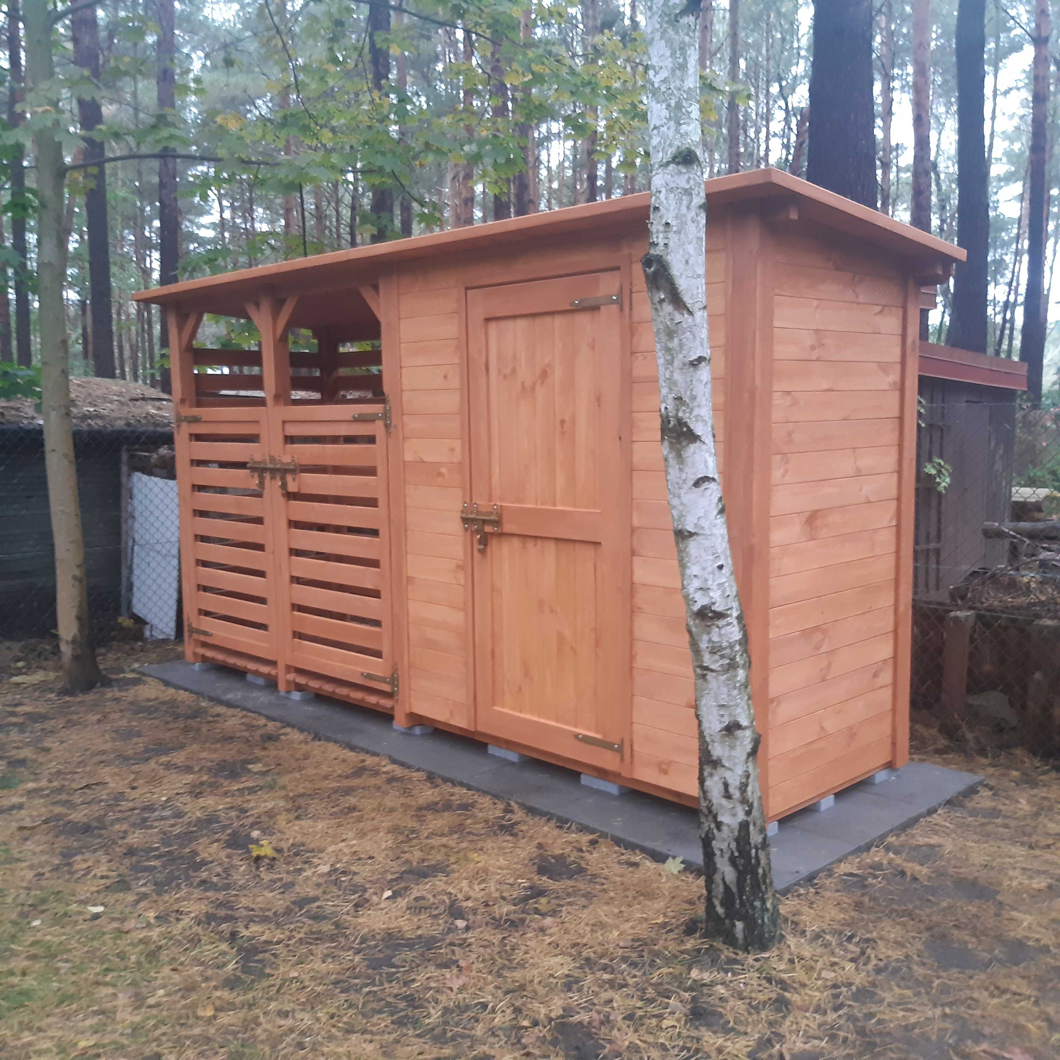 Domek narzędziowy 2 x 1,1m + drewutnia 2 x 1,1, wiata drewniana