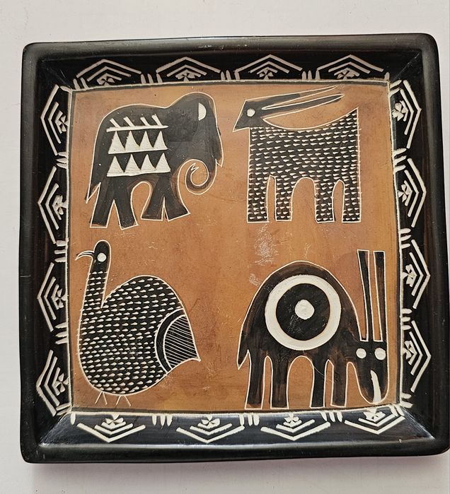 Piękna vintage tacka podstawka taca motywy afrykańskie zwierzęce