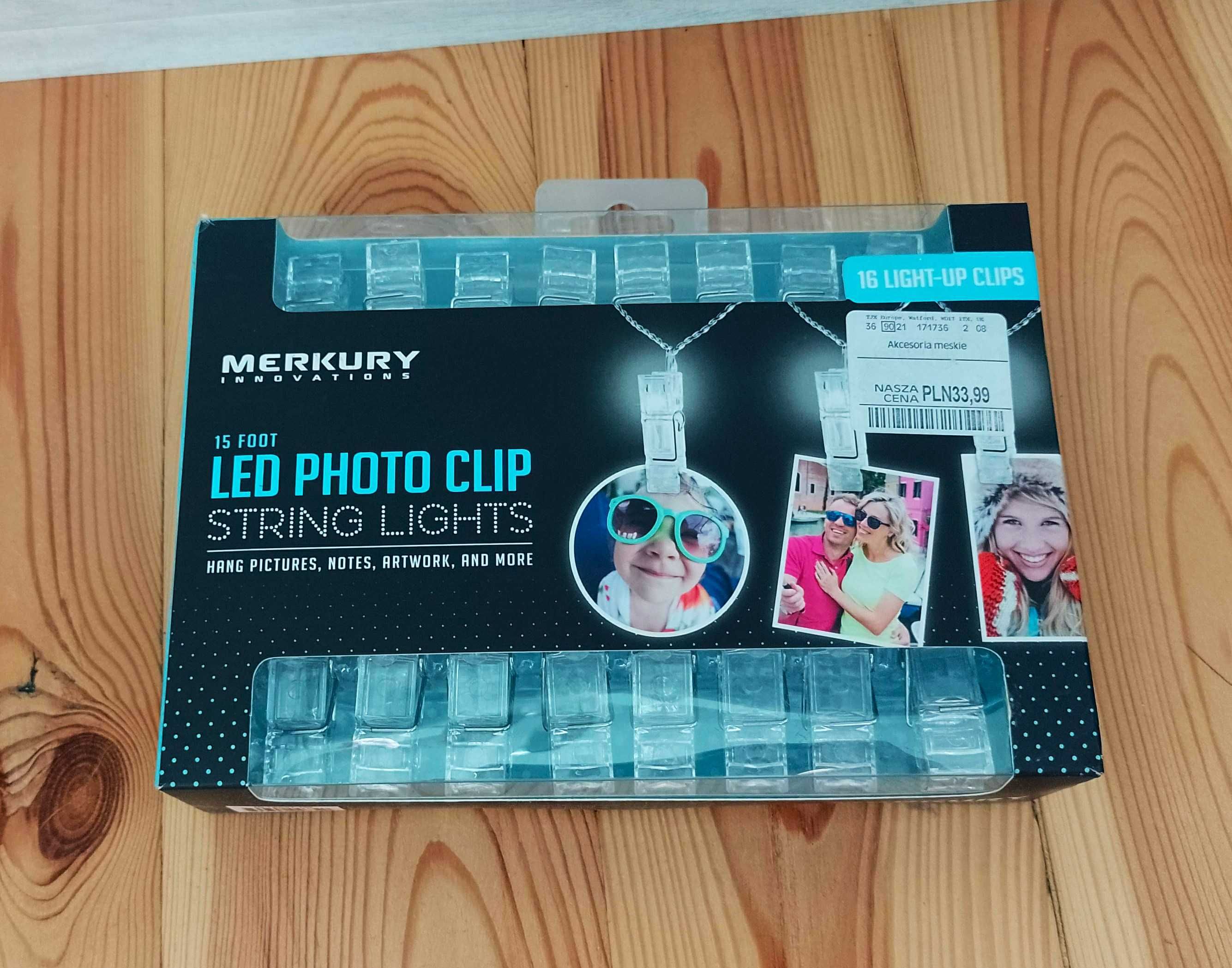 Lampki LED z klipsami na zdjęcia – 16 klipsów, 4,5 m – nowe!