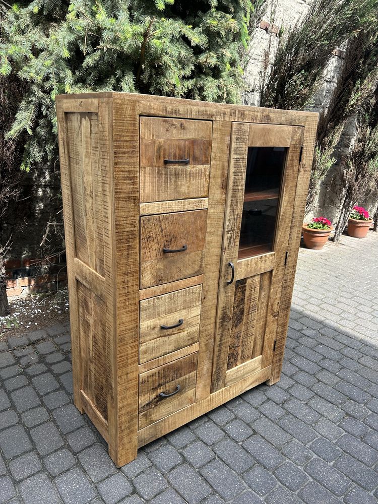Komoda Kolonialna Witryna Loft Kredens Lite Drzewo Teak Stan BDB