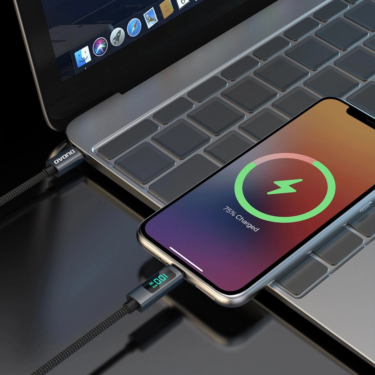 Kabel Dudao L7C Usb-C - Usb-C 100W Z Wyświetlaczem Led 1M - Czarny