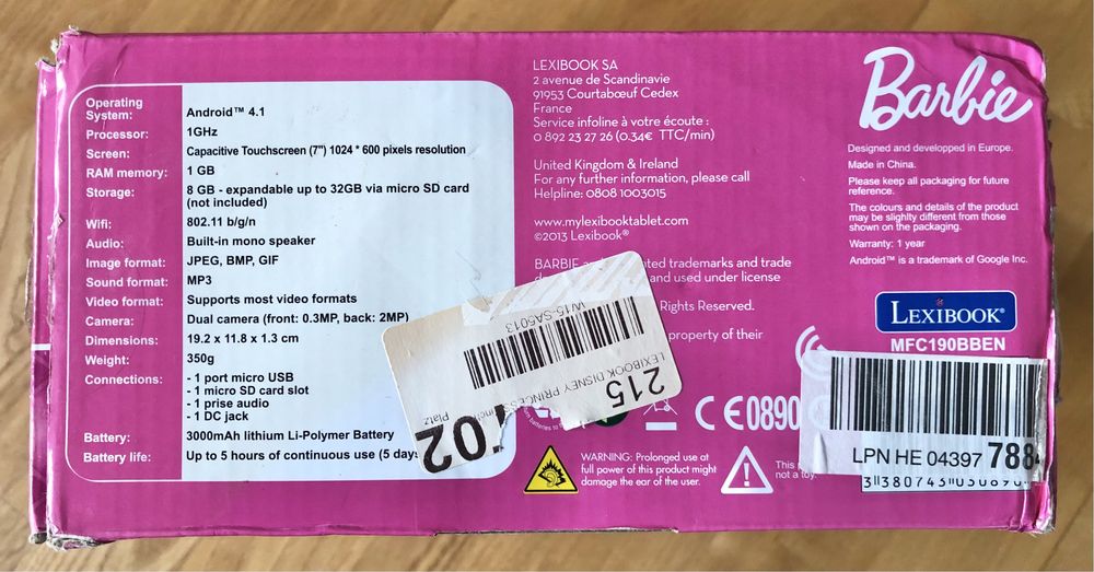 Barbie Tablet Lexibook różowy dla dziewczynki UNIKAT Android 4.1