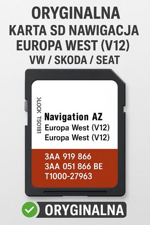 ORYGINALNA Karta SD V12 Nawigacja Europa West VW / Skoda /Seat rns315