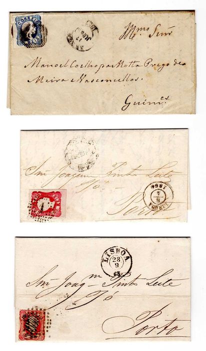 RARAS Cartas Portuguesas com Selos Postais de D. Pedro V e D. Luís I
