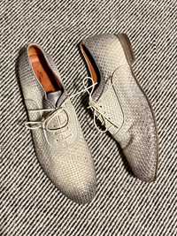 Białe szare plecione skórzane buty made in italy Santoni