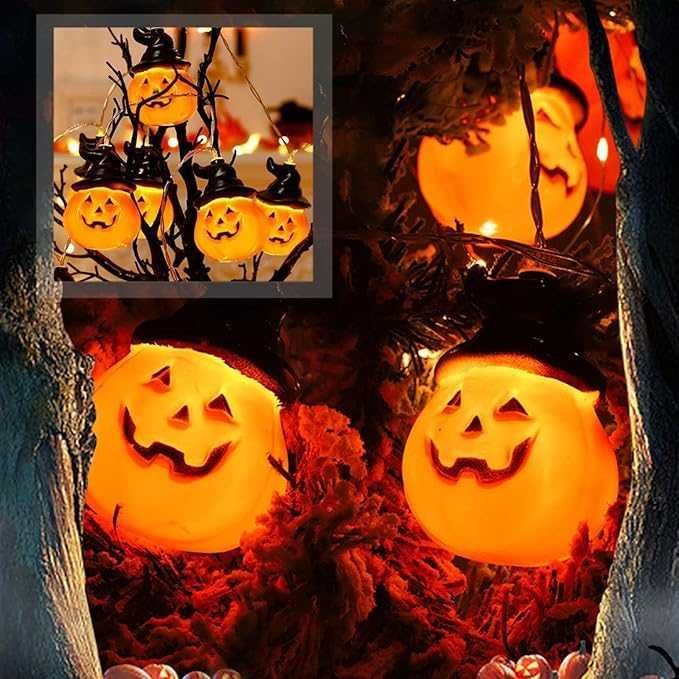 Łańcuch LED dynie 3 m, 20 światełek, Halloween, na baterie