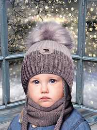 Теплый детский набор капучино девочке 1-2-3-4 года зимняя шапка, хомут