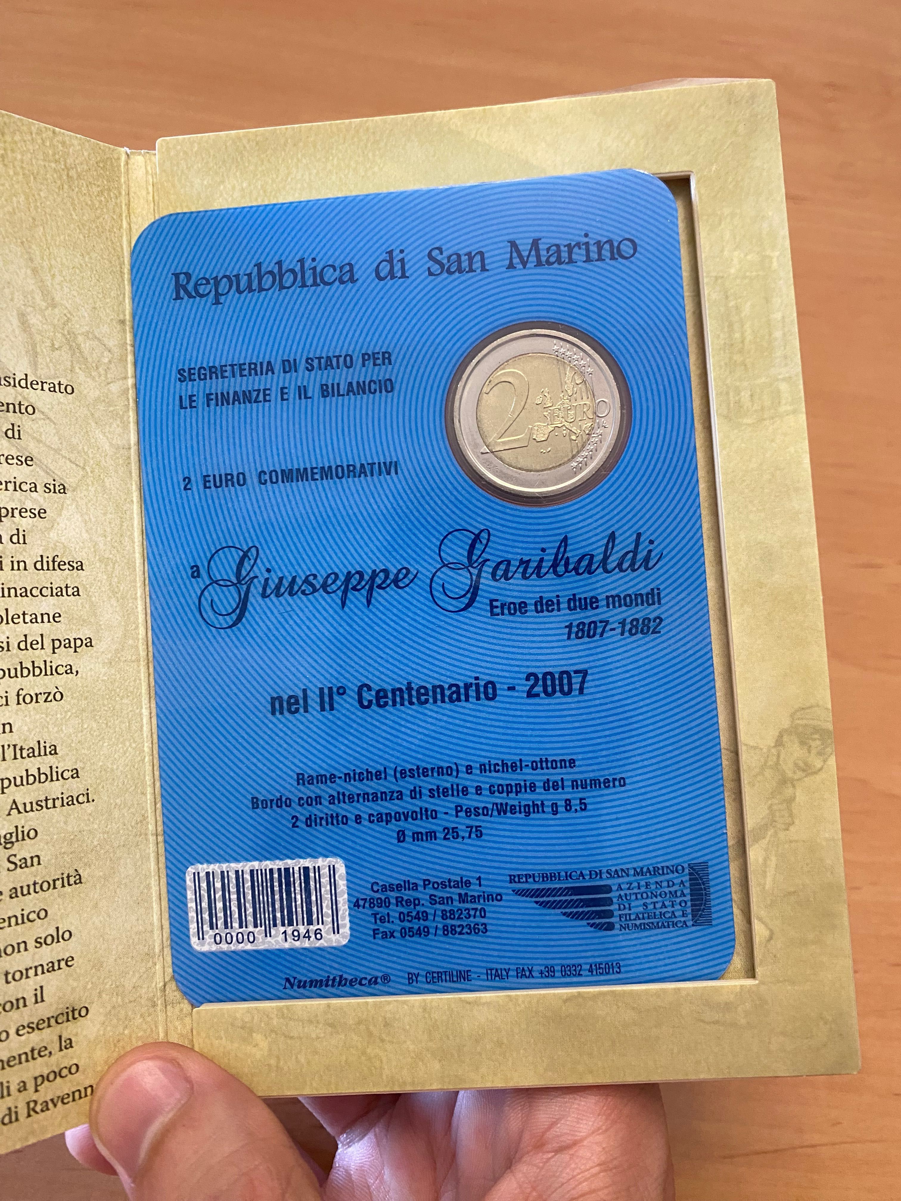 Moeda 2€ comemorativa San Marino 2007 Giuseppe Garibaldi