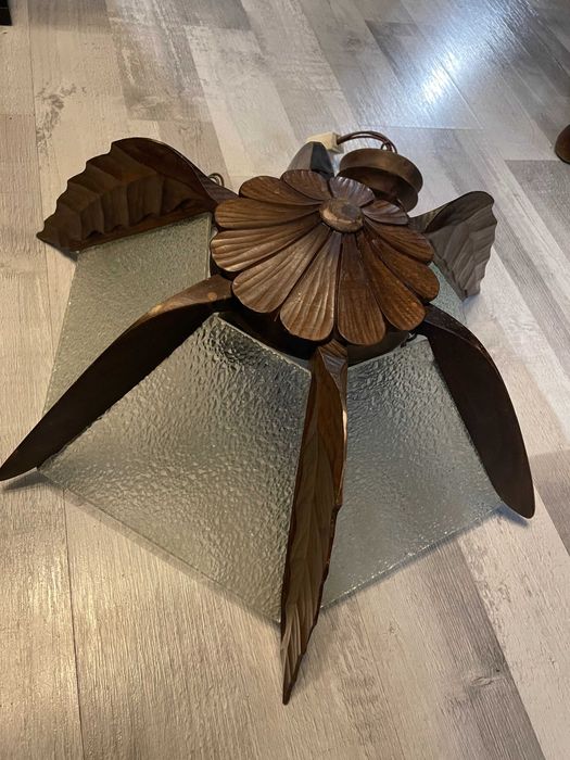 Lampa wisząca vintage drewno + szkło