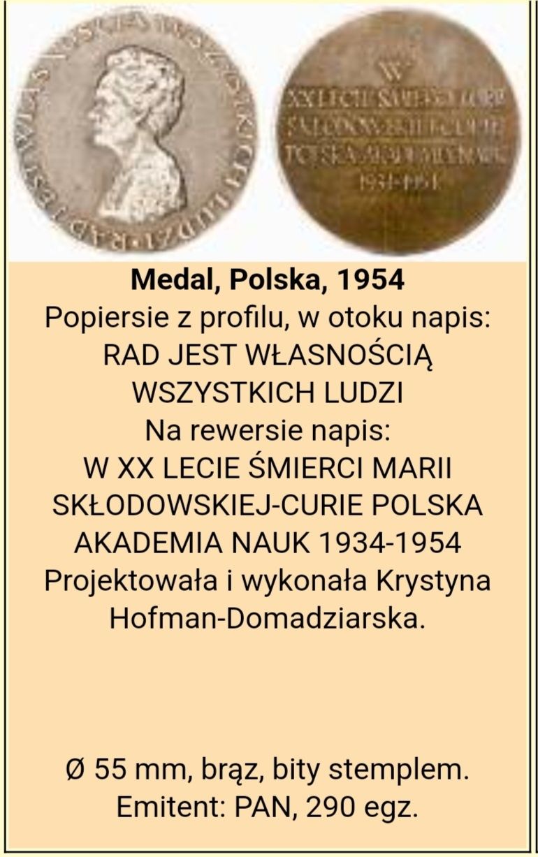 Medal brąz maria skłodowska curie OKAZJA