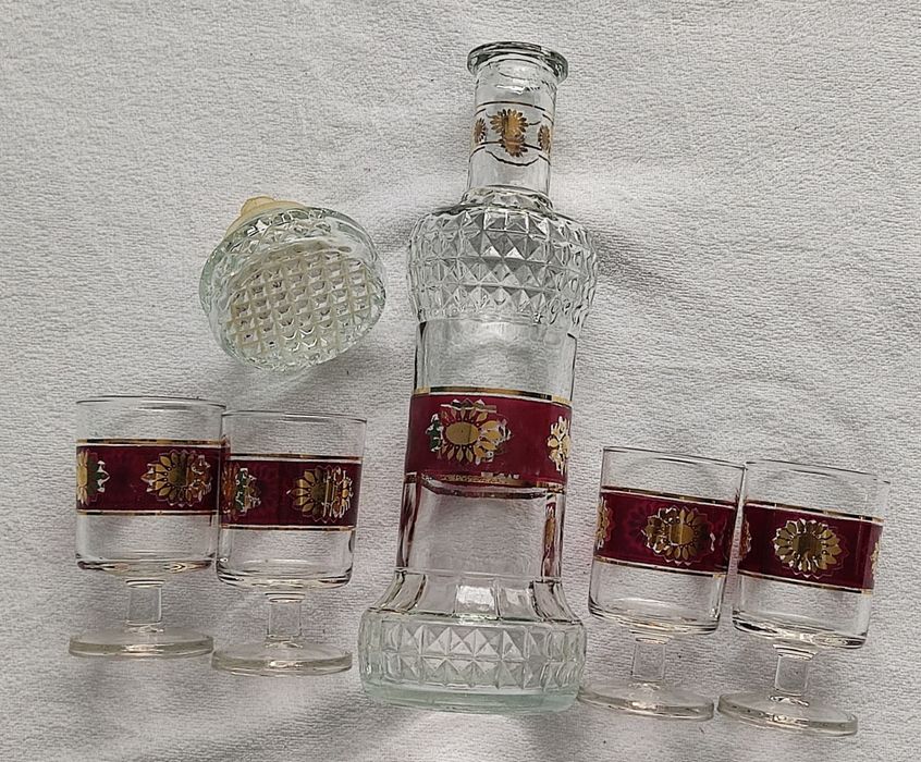 Szklany zestaw do likieru vintage