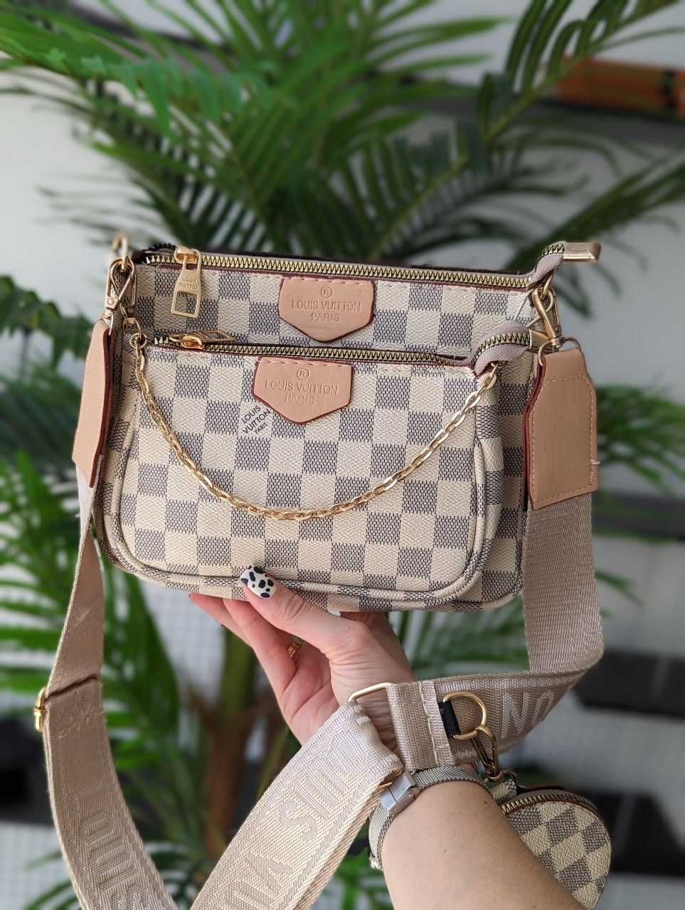 Женска сумка Louis Vuitton 3 в 1 Луи Витон коричневая, бежевая