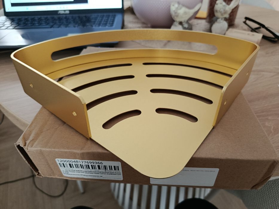 Narożna półka łazienkowa złoto szczotkowne