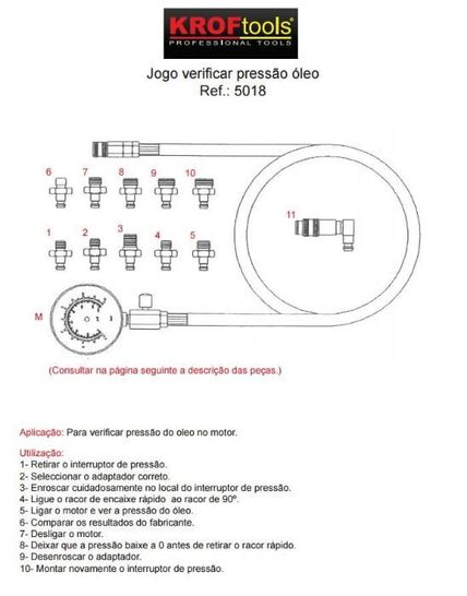 Jogo para Verificar Pressão do Óleo REF. 805018