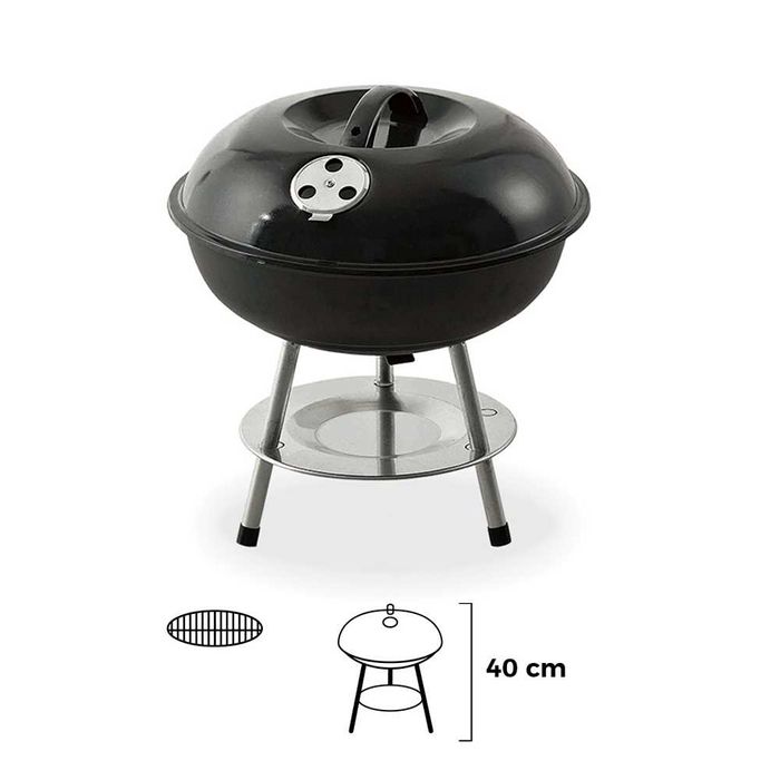 Fogareiro Churrasco a carvão Gourmet Kitchen Preto Ø35,5x40cm 3 pernas