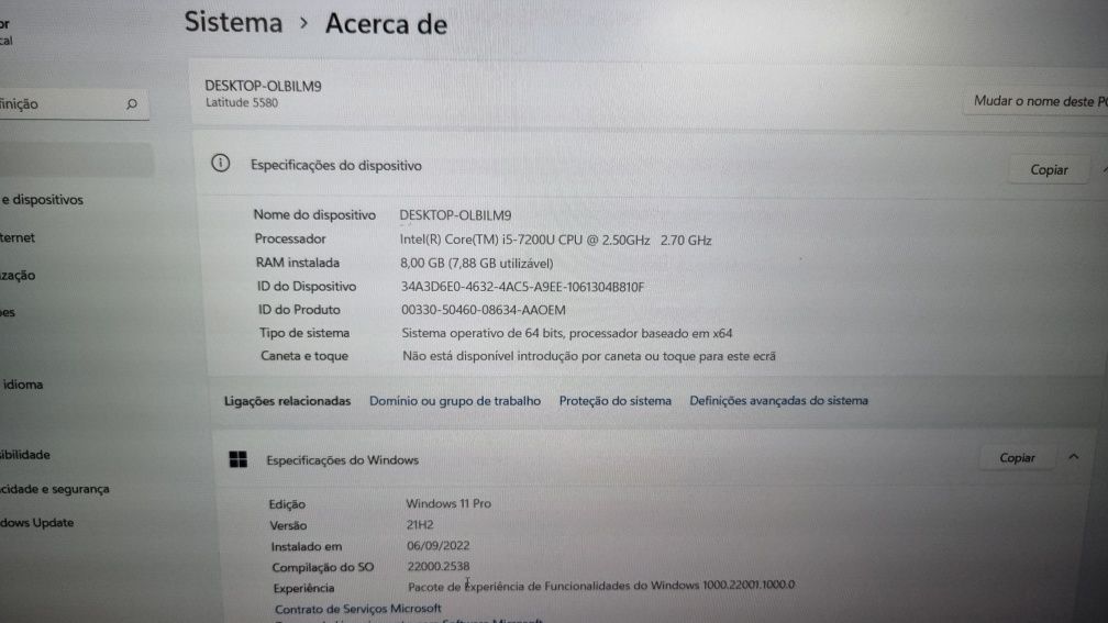 Dell 5580 / I5-7200U / 8gb / 512SSD