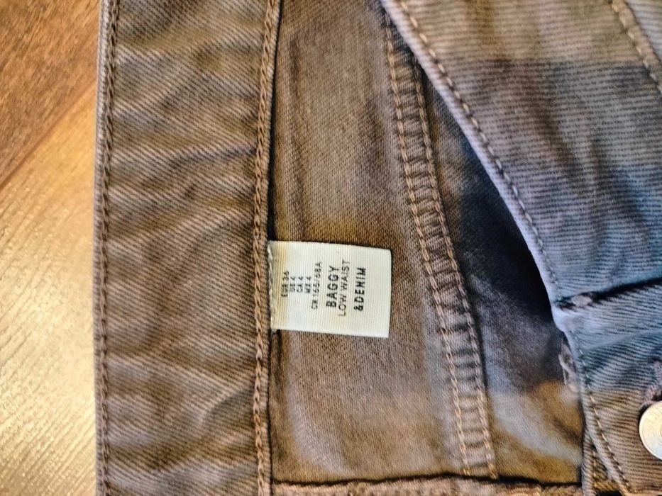 Spodnie baggy jeans 36 S brązowy szerokie nogawki