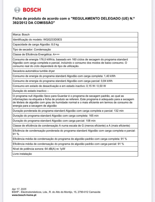 Maquina de secar roupa Bosch wqg233d0es