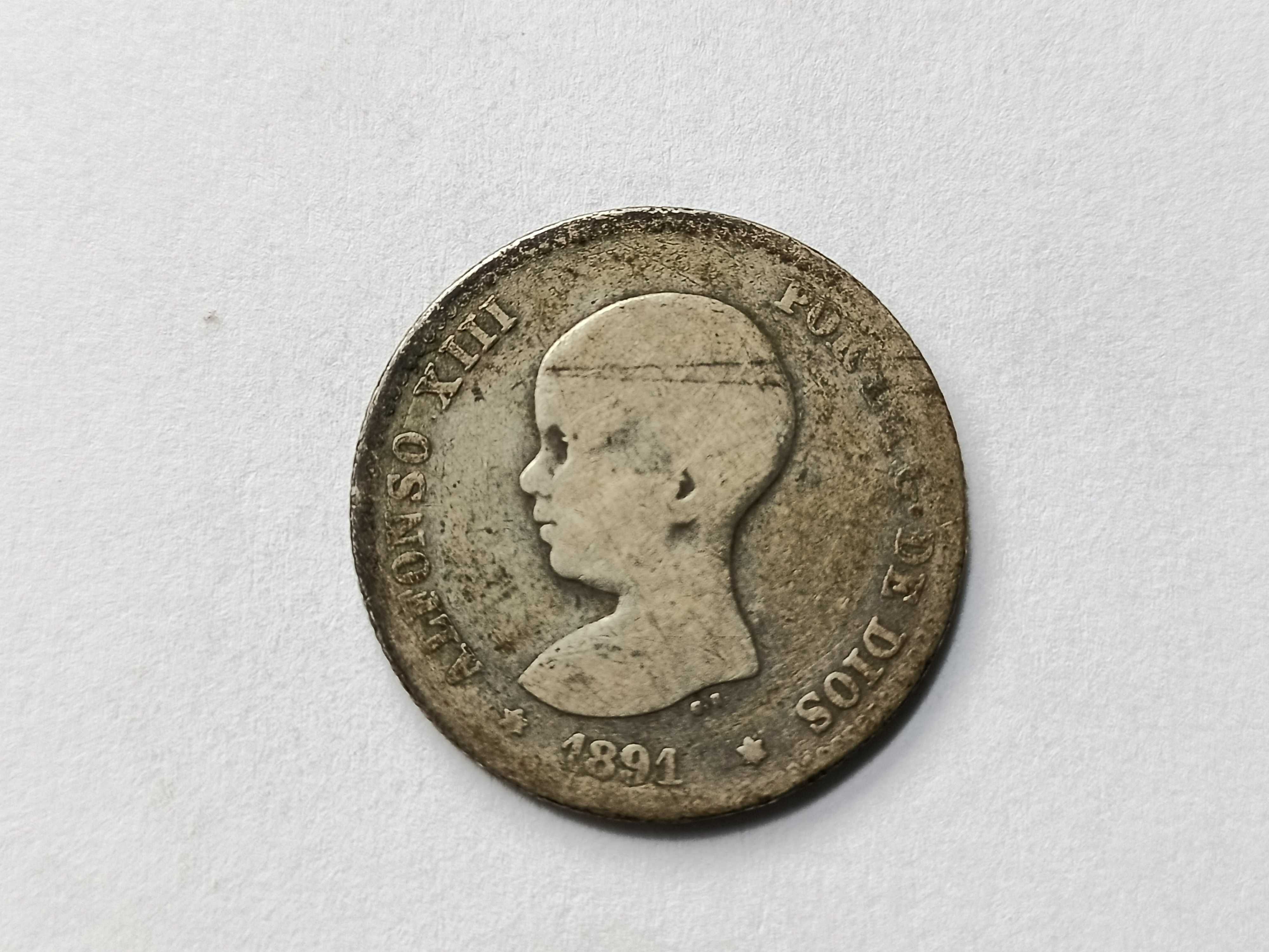 1 Peseta 1891 Hiszpania Król Alfons Xlll Srebro