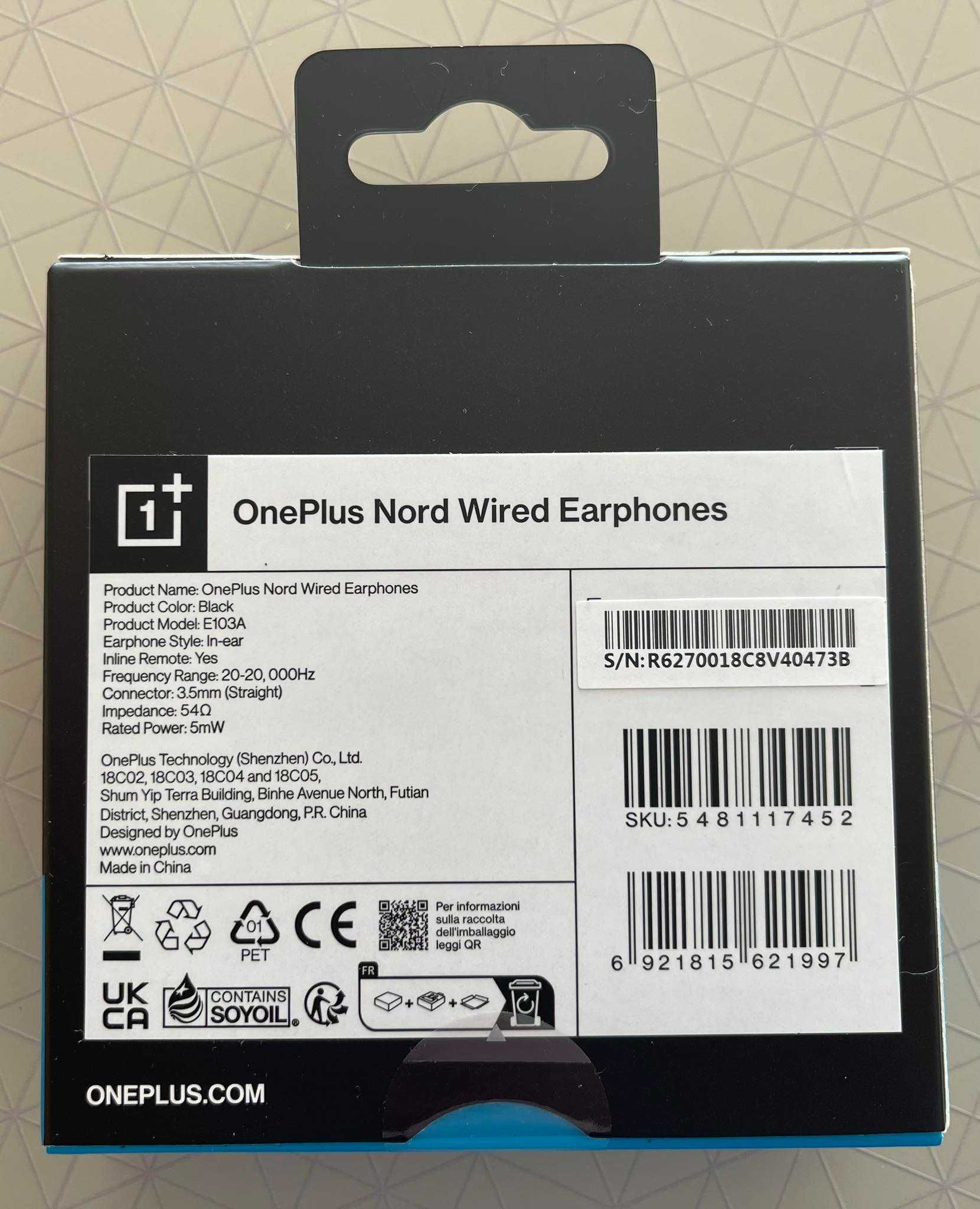 Auriculares One Plus Nord Wired - EM CAIXA SELADA