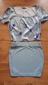 Komplet mini spódniczka niebieska i top niebieski welurowy