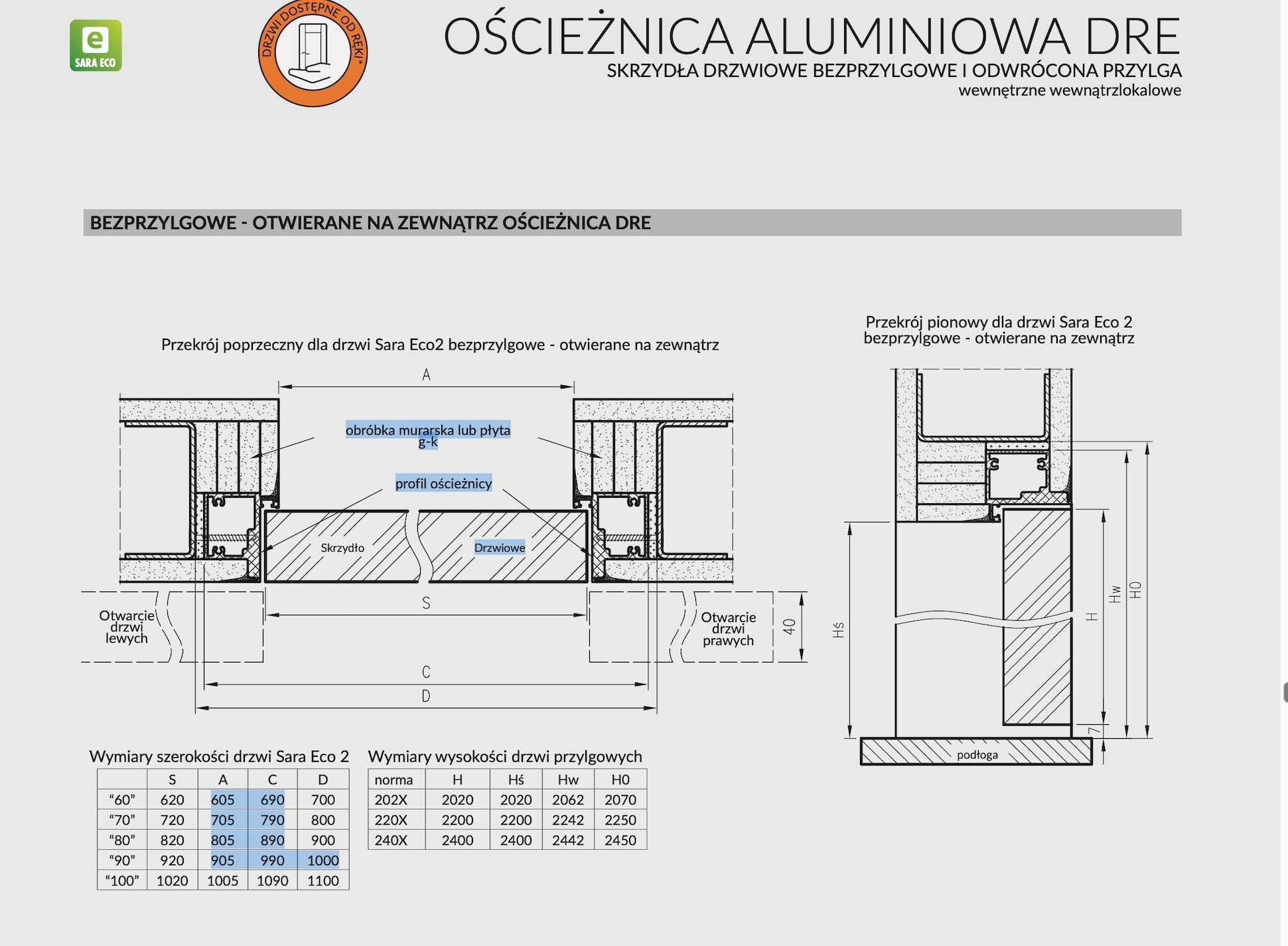 Drzwi wewnętrzne DRE ukryte niewidoczne komplet  MAGAZYN -OD RĘKI