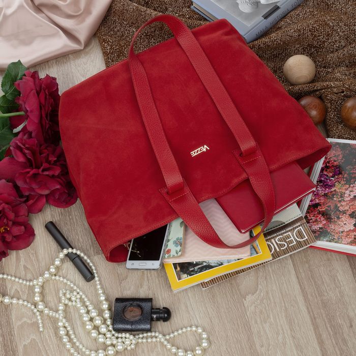 VEZZE torebka damska zamszowa shopper z długimi rączkami V498 czerwona