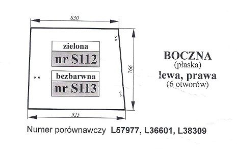 John Deere 1640,3140 -szyba boczna S 108 S 109 S 110 S 111 S 112 S 113