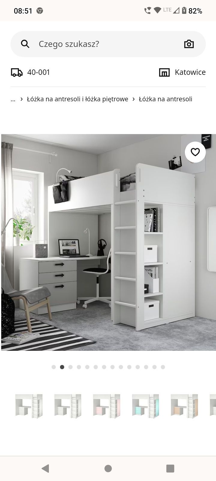 Łóżko na antresoli białe ikea