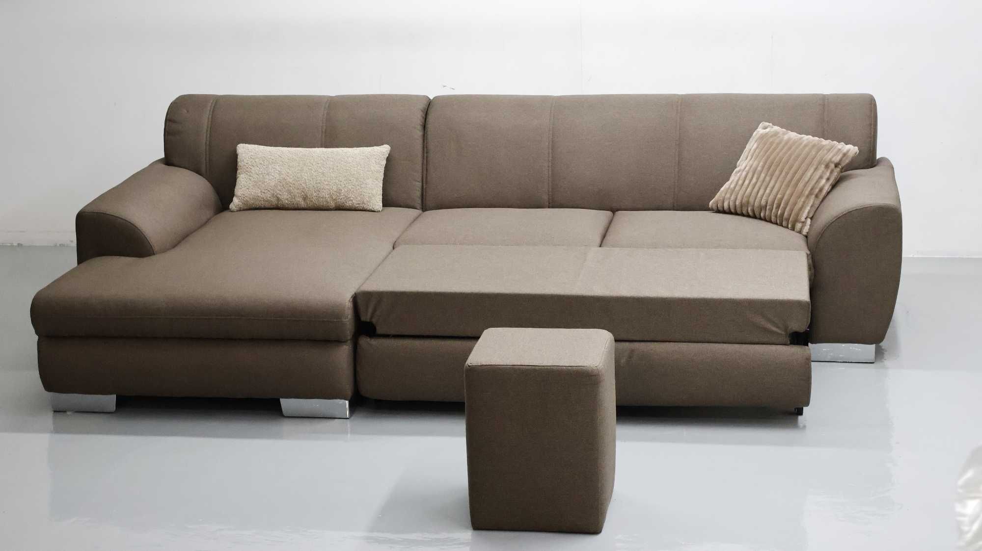 TCD DESIGN NAROŻNIK z funkcją spania PUFA rogówka sofa brązowa tkania