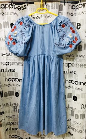 Платье летнее голубое с вышивкой по рукавам. Размер: s,m,l, xl,.