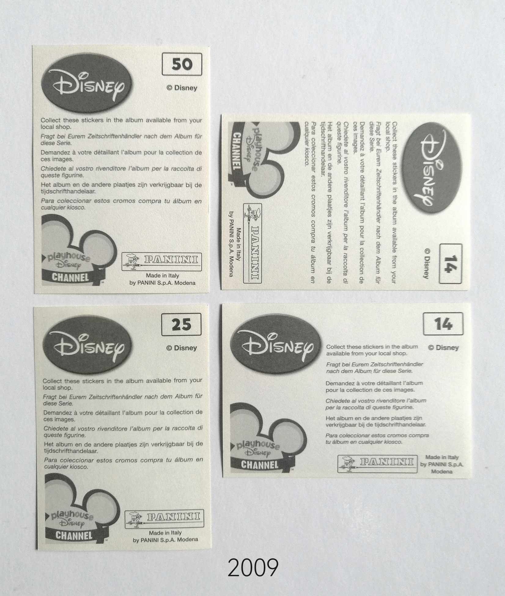 Conjunto de 4 cromos Disney Playhouse 2009, da Panini
