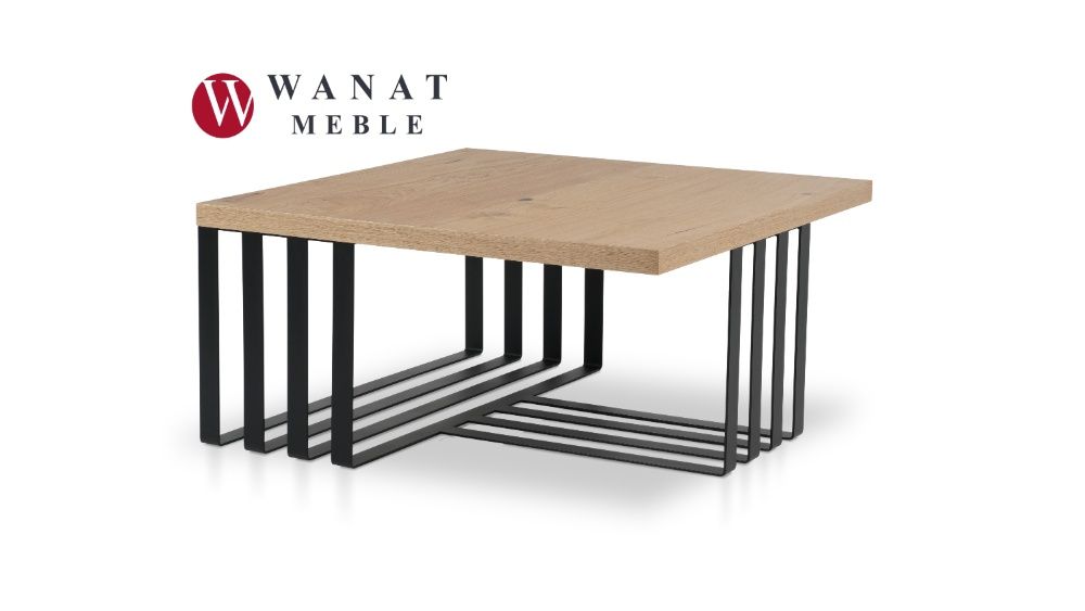 Stolik Loft Dąb Naturalny Czarna Podstawa 85 x 85