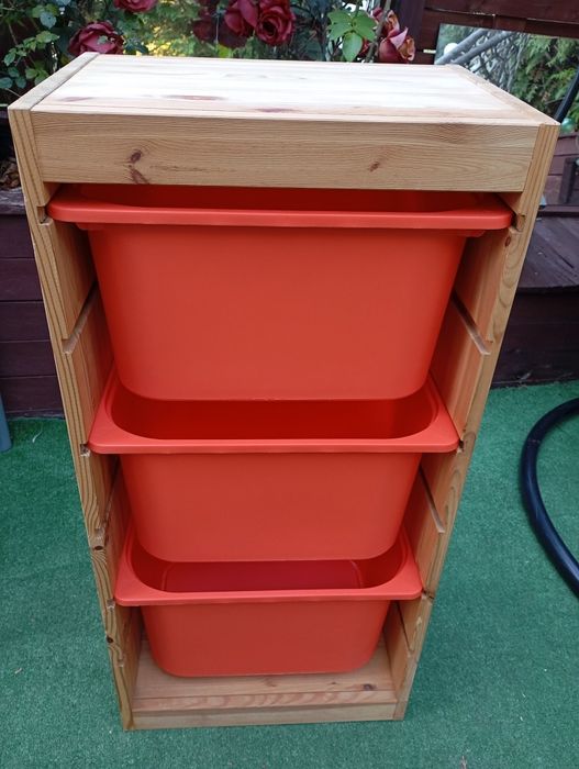 Ikea TROFAST Regał drewniany z 3 pojemnikami, sosna 44x30x91cm