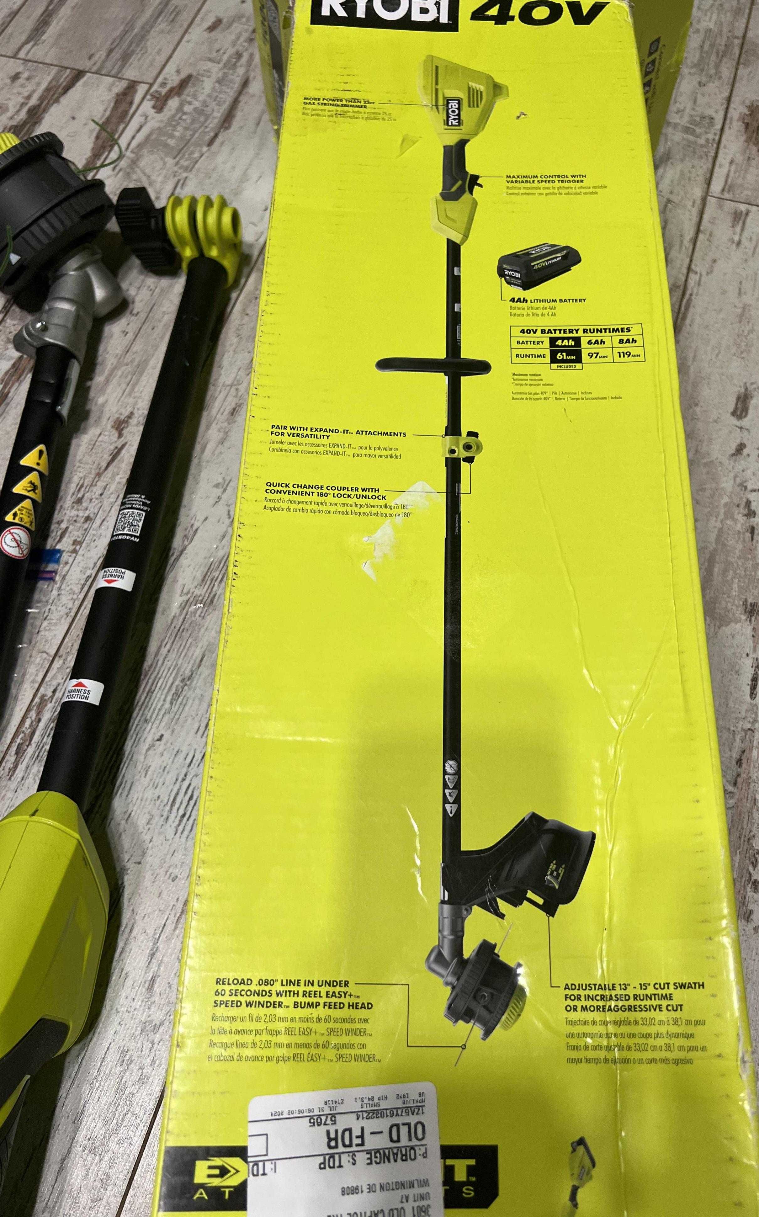 Безщітковий бездротовий потужний тример 40В Ryobi ry40st01k з США