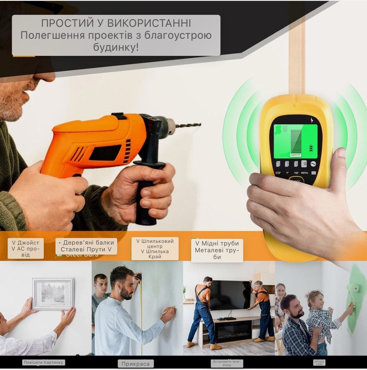Сканер стін Gseilwo Stud Finder - 5-в-1 електронний датчик для стін
