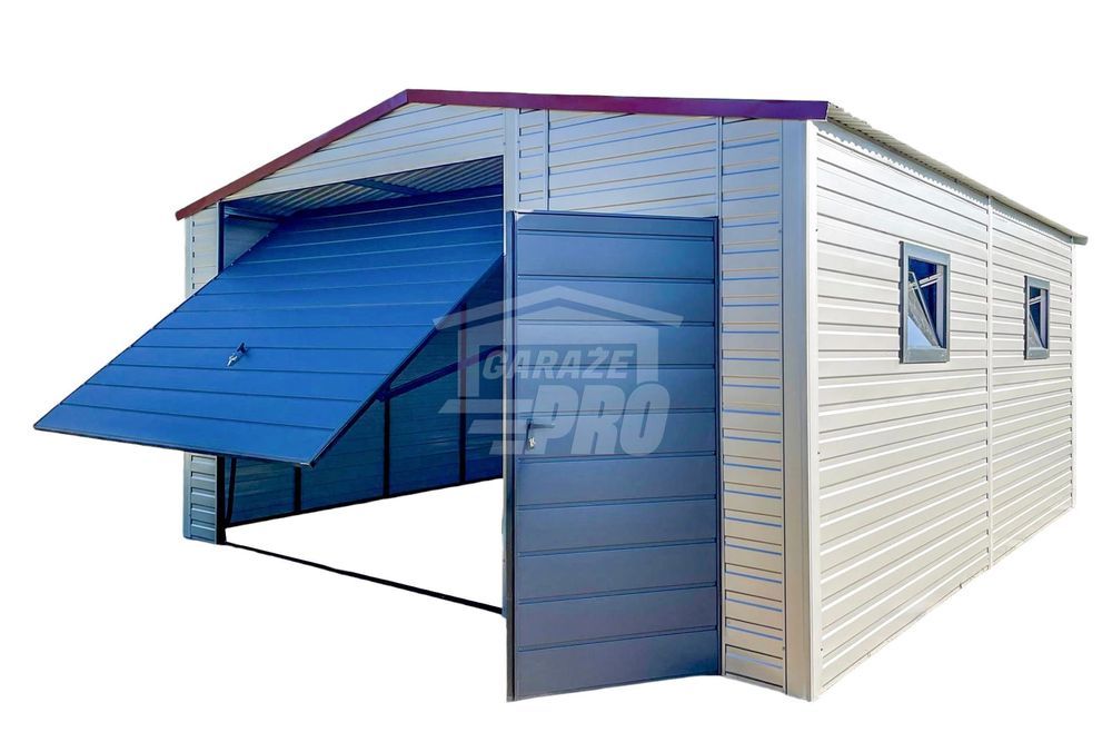Garaż Blaszany 5x6m Brama Uchylna Drzwi 2x Okno Wiśnia Antracyt GP416