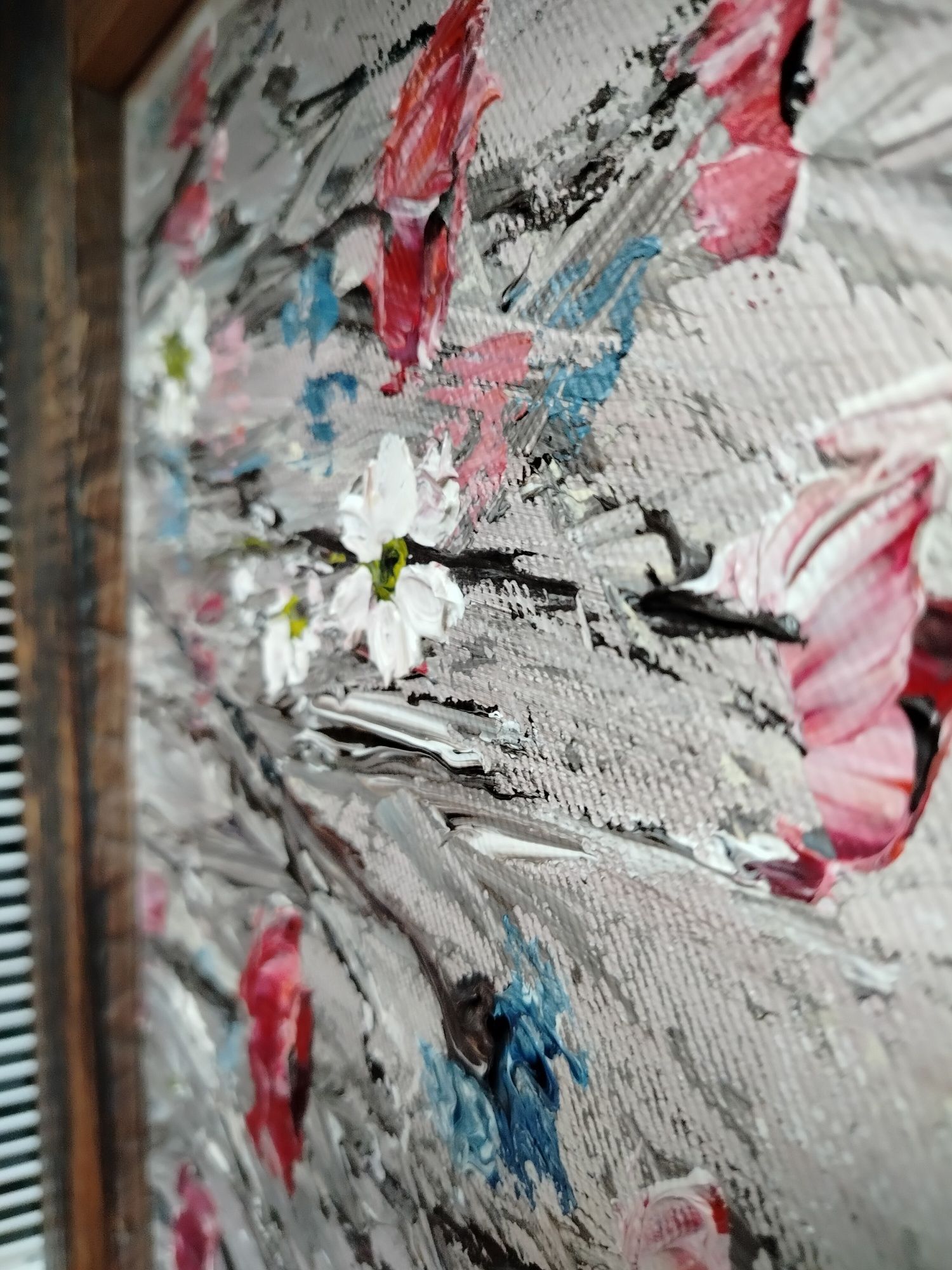 Obraz olejny w ramie w dewnie z recyklingu 100 letnie kłody 110/50